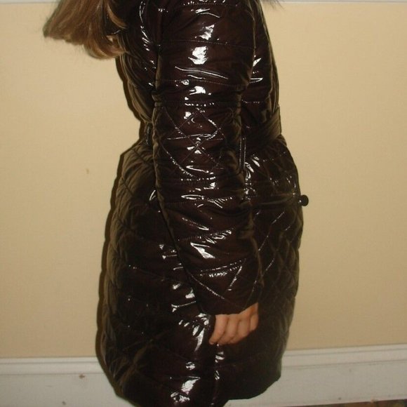 NWT ELSYGIRL RemovableFurHoodPufferShinyJacketCoatParkaBrownItalianDesig… - Picture 6 of 12
